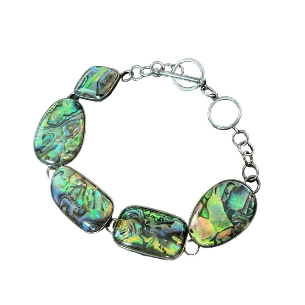 Coldwater Creek - Abalone Shell 925 Sterling Silver Toggle Bracelet